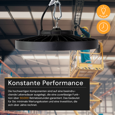 LED-HighBay, UFO, 100 W, 14000 lm, 4000 K (neutralweiß), IP65,LIFUD, LUMILEDS LEDs.