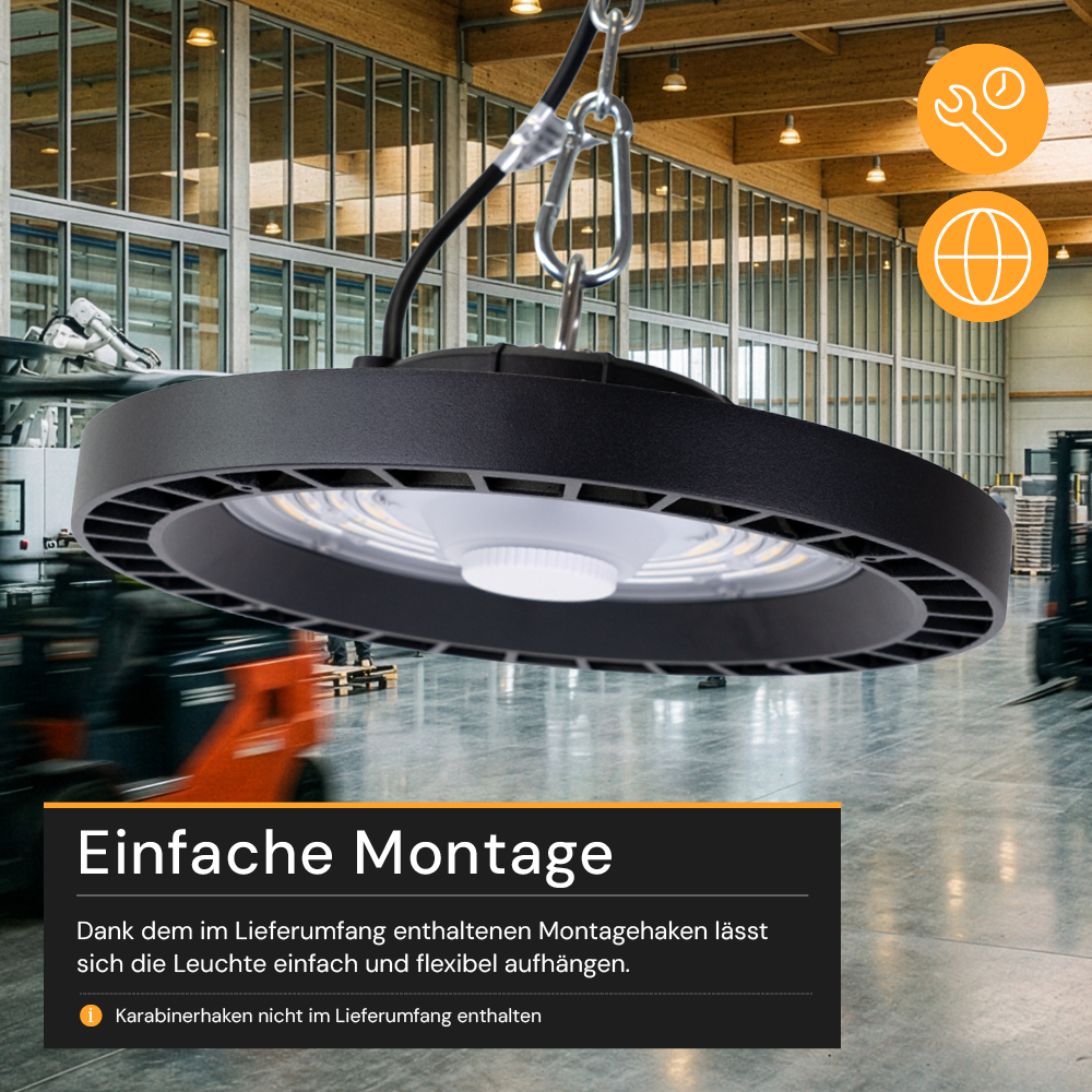 LED-HighBay, UFO, 150 W, 21000 lm, 4000 K (neutralweiß), IP65, LIFUD, LUMILEDS LEDs