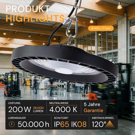 LED-HighBay, UFO, 200 W, 28000 lm, 4000 K (neutralweiß), IP65,LIFUD, LUMILEDS LEDs