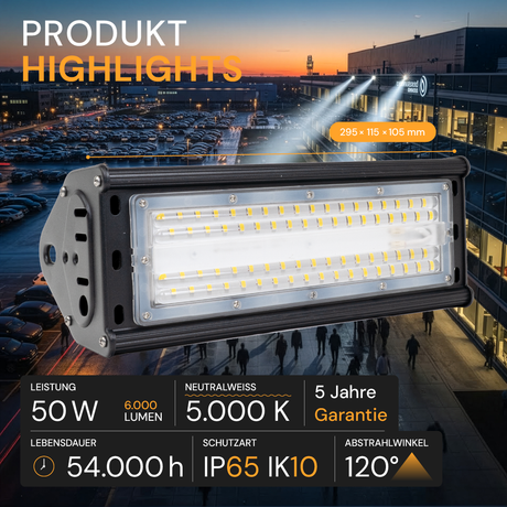 2er Pack LED HighBay Linear, 50 W, 6000 lm, 5000 K, IP65
