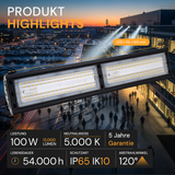 LED-Hallenleuchte, linear, 100 W, 12000 lm, 5000 K (neutralweiß), IP65, ENEC-Zertifizierung, schwarz