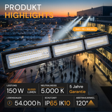 4er Pack LED-Hallenleuchte, linear, 150 W, 18000 lm, 5000 K (neutralweiß), IP65, ENEC-Zertifizierung, schwarz