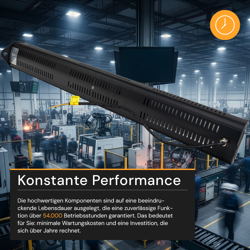 LED-Hallenleuchte, linear, 150 W, 18000 lm, 5000 K (neutralweiß), IP65, ENEC-Zertifizierung, schwarz