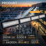 2er Pack LED-Hallenleuchte, linear, 200 W, 24000 lm, 5000 K (neutralweiß), IP65, ENEC-Zertifizierung, schwarz