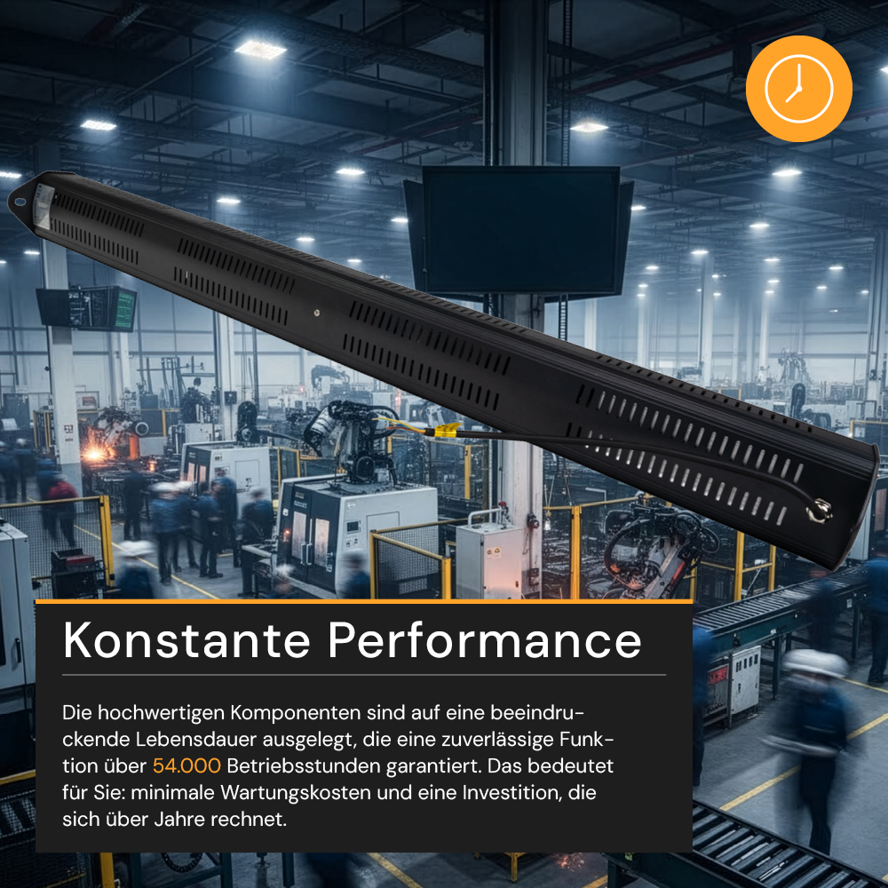 LED-Hallenleuchte, linear, 300 W, 36000 lm, 5000 K (neutralweiß), IP65, ENEC-Zertifizierung, schwarz