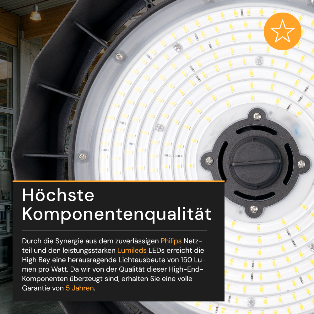 LED-HighBay PRO, Diamant Design, 100 W, 15000 lm, 5000 K (neutralweiß), IP65, Philips Netzteil, Lumileds LED