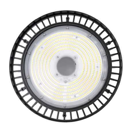 LED-Hallenstrahler, 200 W, 34000 lm, 4000 K, schwarz, Ø 30 cm, anpassbare Leistung, dimmbar