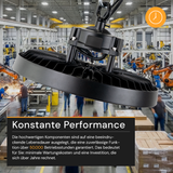 LED-HighBay, UFO, 150 W, 5000 K (neutralweiß), 25500 lm, IP65, LIFUD Netzteil, dimmbar, hohe Energieeffizienz