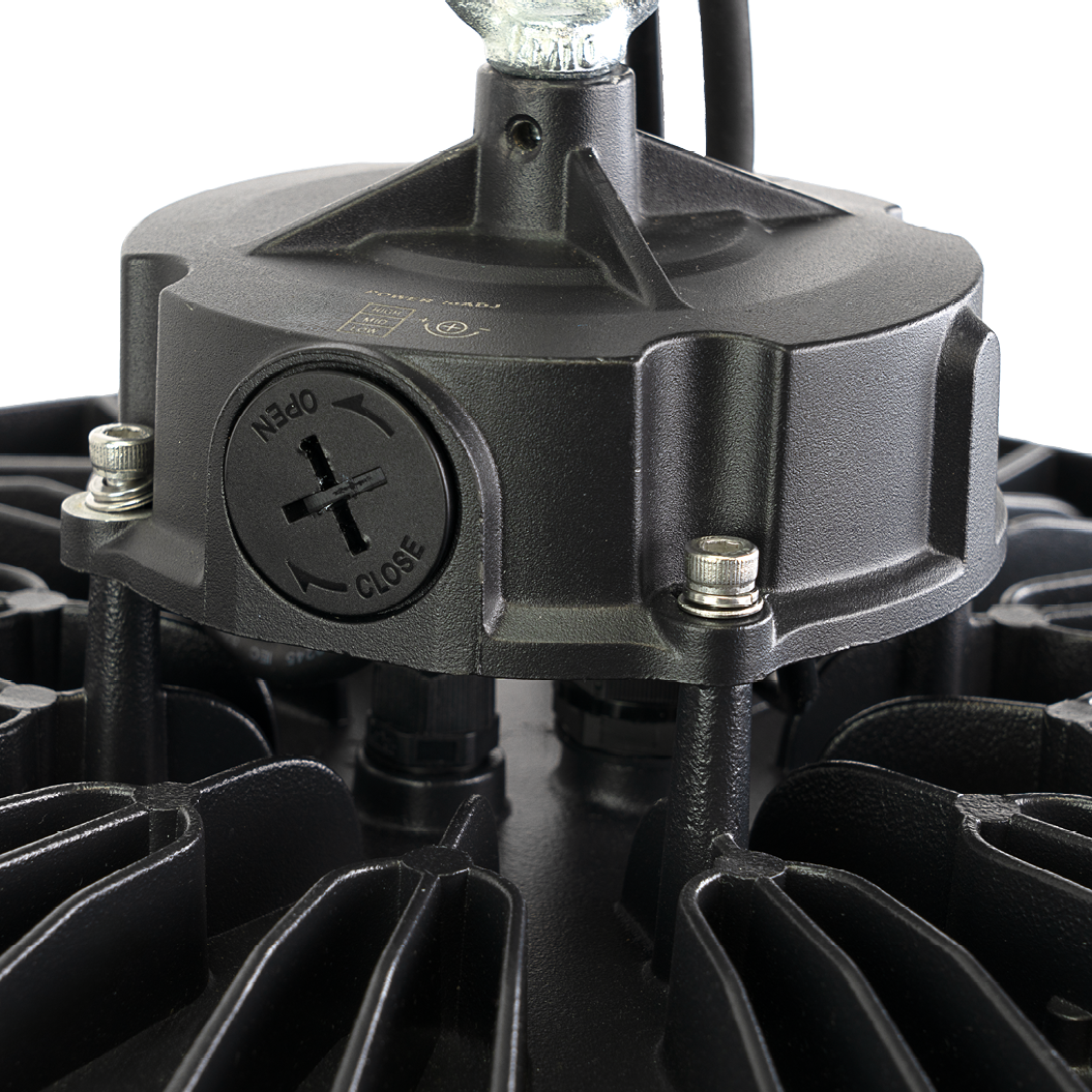 LED-HighBay, Sensor-Ready, UFO, anpassbare Leistung 120-200 W, 4000 K (neutralweiß), 19200-32000 lm, dimmbar, 60°/90°/120° Abstrahlwinkel, IP65, MOSO, hohe Energieeffizienz