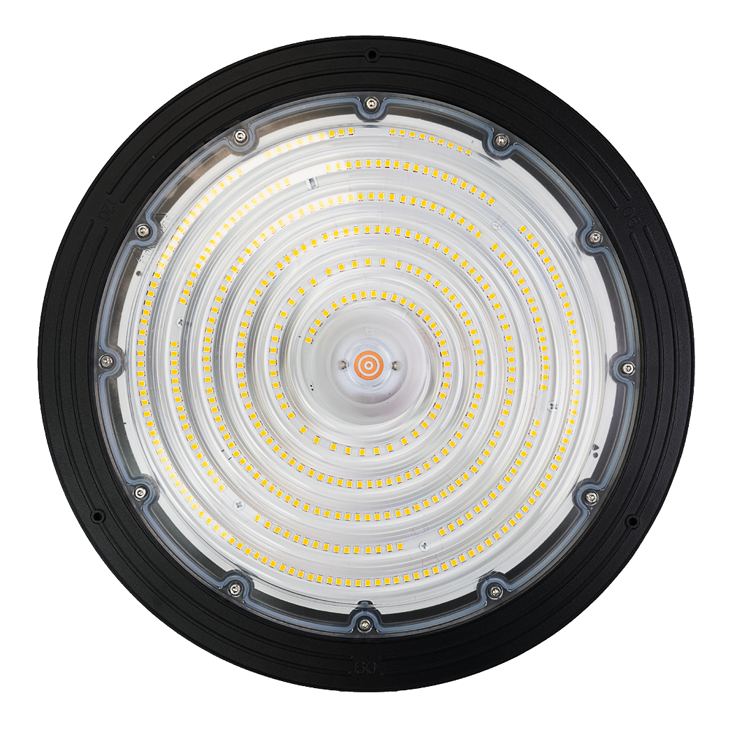 LED-HighBay, Sensor-Ready, UFO, anpassbare Leistung 120-200 W, 4000 K (neutralweiß), 19200-32000 lm, dimmbar, 60°/90°/120° Abstrahlwinkel, IP65, MOSO, hohe Energieeffizienz
