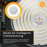 LED-HighBay, Sensor-ready, UFO, anpassbare Leistung und Licht, 120-200 W, 3000–6500K (warm- bis kaltweiß), 19200-32000 lm, dimmbar, 60°/90°/120° Abstrahlwinkel, IP65, MOSO, hohe Energieeffizienz