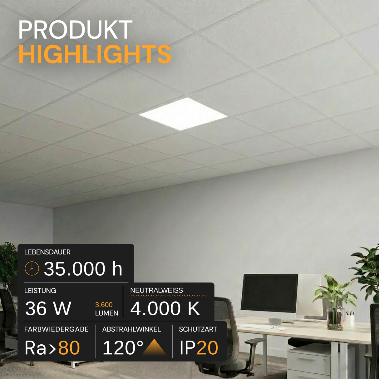 LED Panel, 62x62 cm, 36 W, 3600 lm, 4000 K (neutralweiß)