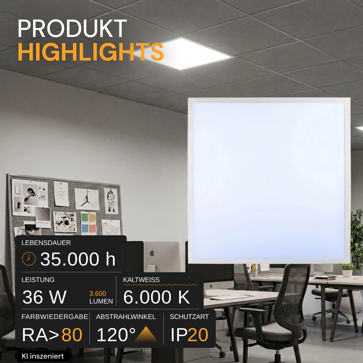 LED Panel, 62x62 cm, 36 W, 3600 lm, 6000 K (kaltweiß)