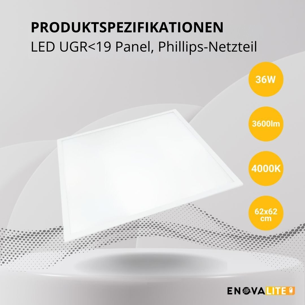 4er Pack LED Panel, 62x62 cm, 36 W, 3600 lm, 4000 K, UGR<19,Philips Driver
