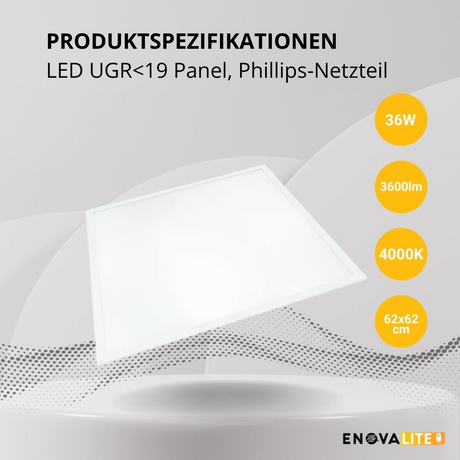 4er Pack LED Panel, 62x62 cm, 36 W, 3600 lm, 4000 K, UGR<19,Philips Driver