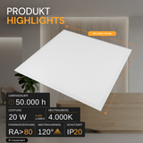 LED-Panel, 20 W, 4.240 lm, 4.000 K, weiß, 62x62 cm, Energieeffizienzklasse A.