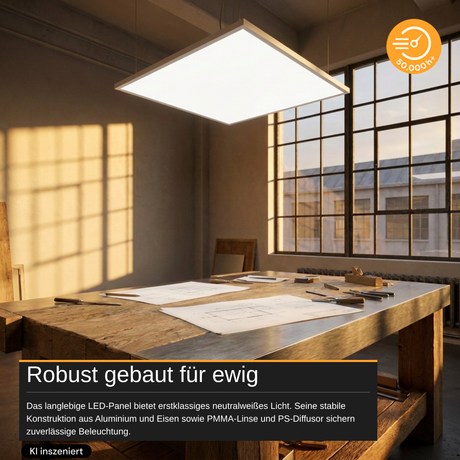 LED-Panel, 20 W, 4.240 lm, 4.000 K, weiß, 62x62 cm, Energieeffizienzklasse A.
