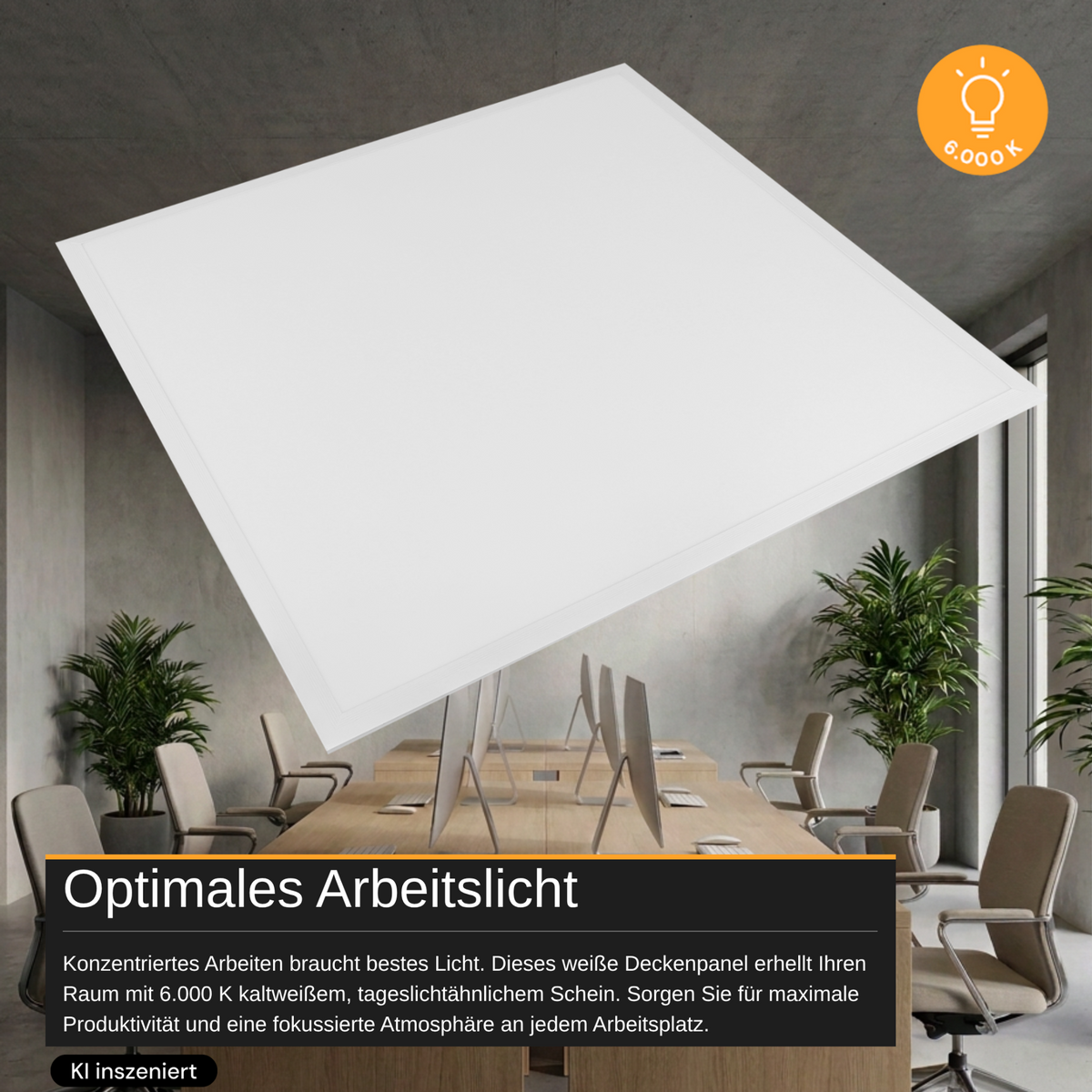 6er Pack LED-Panel, 20 W, 4.240 lm, 6.000 K, weiß, 62x62 cm, Energieeffizienzklasse A.