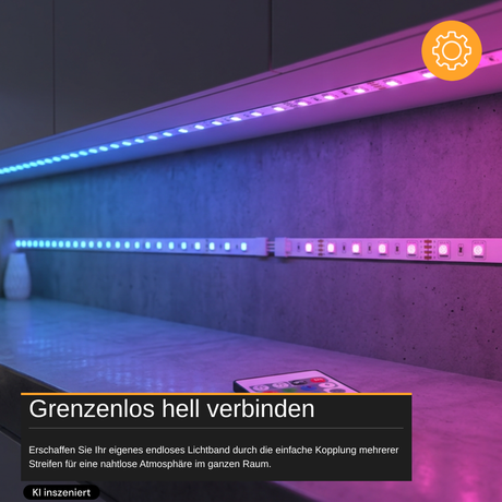 Set LED-Streifen, RGB, 5 Meter Länge, 60 LED/m, 12 V, 10 mm, inklusive Fernbedienung und Netzteil