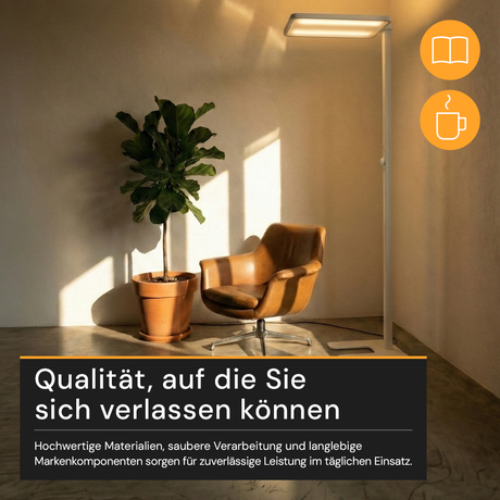 LED Büro-Stehleuchte Up&Down mit Sensor, 150W, 11.000lm, 4000K, UGR<16, CRI>98, dimmbar, weiß