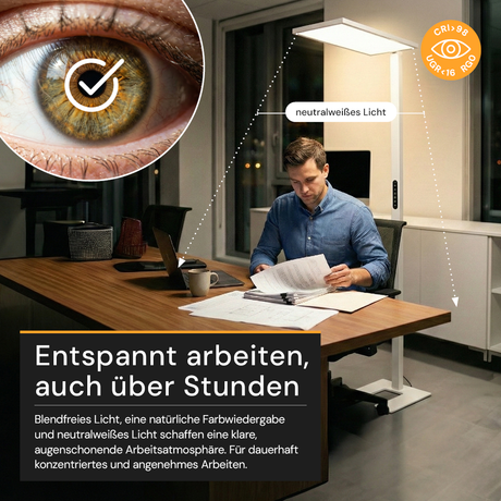 LED Büro-Stehleuchte Up&Down mit Sensor, 150W, 11.000lm, 4000K, UGR<16, CRI>98, dimmbar, weiß