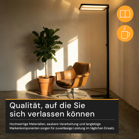LED Büro-Stehleuchte Up&Down mit Sensor, 150W, 11.000lm, 4000K, UGR<16, CRI>98, dimmbar, schwarz
