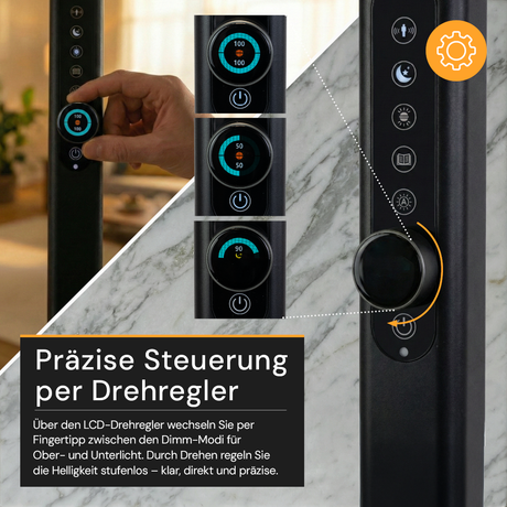 LED Büro-Stehleuchte Up&Down mit Sensor, 150W, 11.000lm, 4000K, UGR<16, CRI>98, dimmbar, schwarz