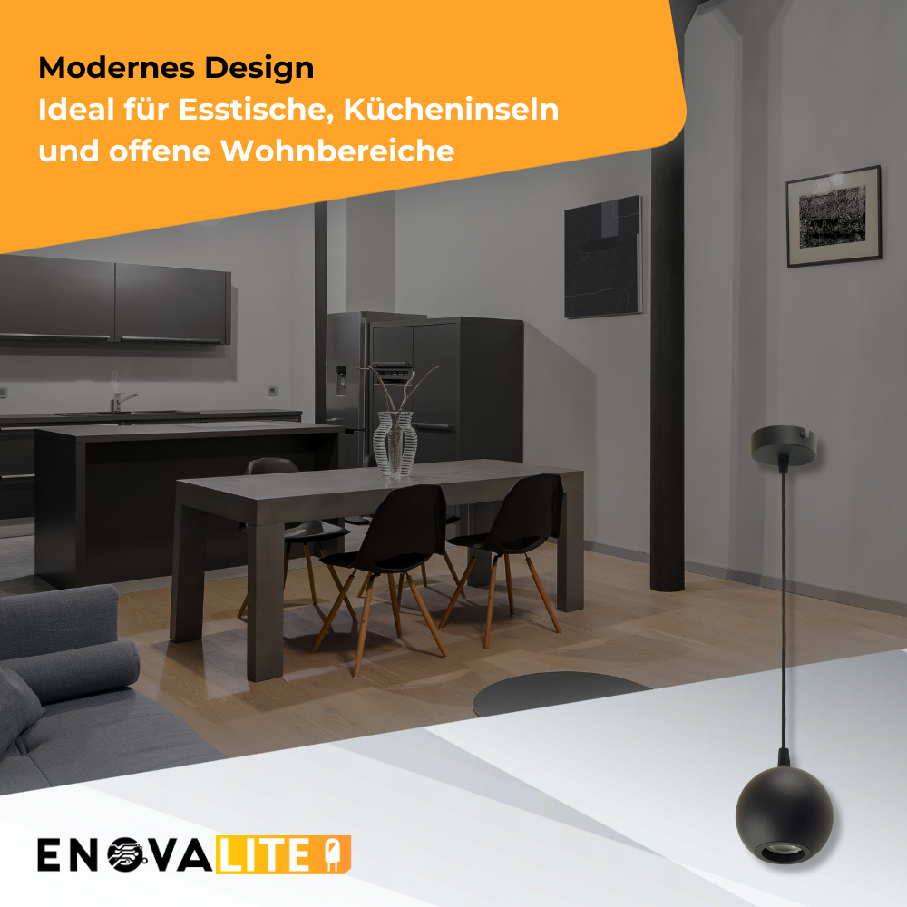 LED-Pendelleuchte GLOBE, in Schwarz, aus Alu und Stahl, 1-flammig, GU10-Fassung, IP20, Ø10cm