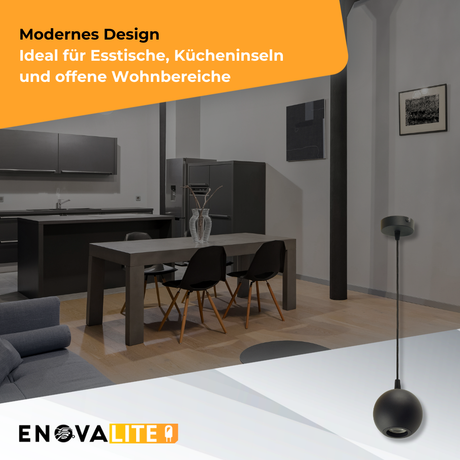 Pendelleuchte GLOBE, in Schwarz, aus Alu und Stahl, 1-flammig, GU10-Fassung, IP20, Ø10cm.