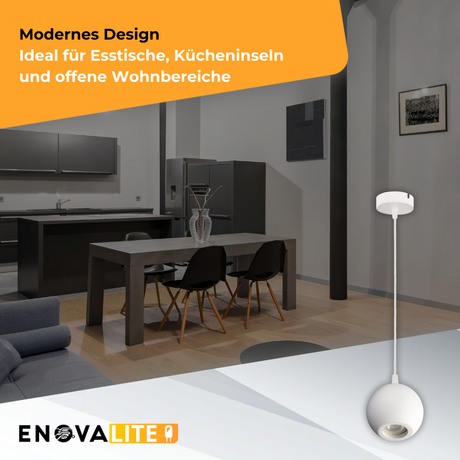 Pendelleuchte GLOBE, in Weiß, aus Alu und Stahl, 1-flammig, GU10-Fassung, IP20, Ø10cm.