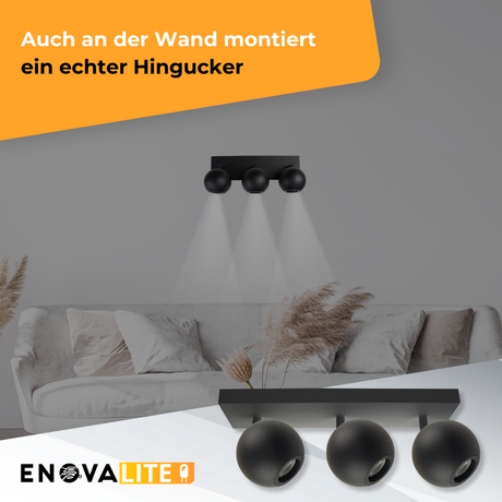 Deckenspot GLOBE, in Schwarz, aus Alu und Stahl, 3-flammig, GU10-Fassung, IP20, Ø10cm.