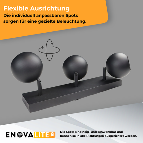 Deckenspot GLOBE, in Schwarz, aus Alu und Stahl, 3-flammig, GU10-Fassung, IP20, Ø10cm.