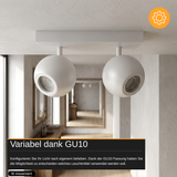 Deckenspot GLOBE, in Weiß, aus Alu und Stahl, 2-flammig, GU10-Fassung, IP20, Ø10cm