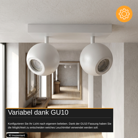 Deckenspot GLOBE, in Weiß, aus Alu und Stahl, 2-flammig, GU10-Fassung, IP20, Ø10cm