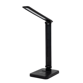 LED-Tischleuchte mit induktiver Ladestation, schwarz, inklusive Dimm- und CCT-Funktion, 5 W Leistung, 160x320 mm.