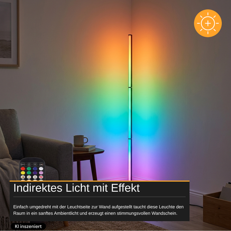 LED Stehlampe in RGB Farben, Eckleuchte mit Fernbedienung, 12 W, 12 V, schwarz, RGB-IC