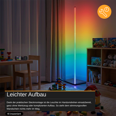 LED Stehlampe in RGB Farben, Eckleuchte mit Fernbedienung, 12 W, 12 V, schwarz, RGB-IC