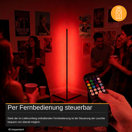 LED Stehlampe in RGB Farben, Eckleuchte mit Fernbedienung, 12 W, 12 V, schwarz, RGB-IC