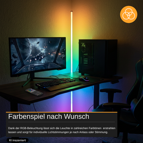 LED Stehlampe in RGB Farben, Eckleuchte mit Fernbedienung, 12 W, 12 V, schwarz, RGB-IC
