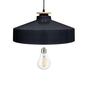Elegante Pendelleuchte in Schwarz inkl E27-Filamentleuchtmittel, 7W/700lm, 2700K/warmweiß, runde Form, aus Stahl, E27-Fassung, IP20, Ø40 cm.