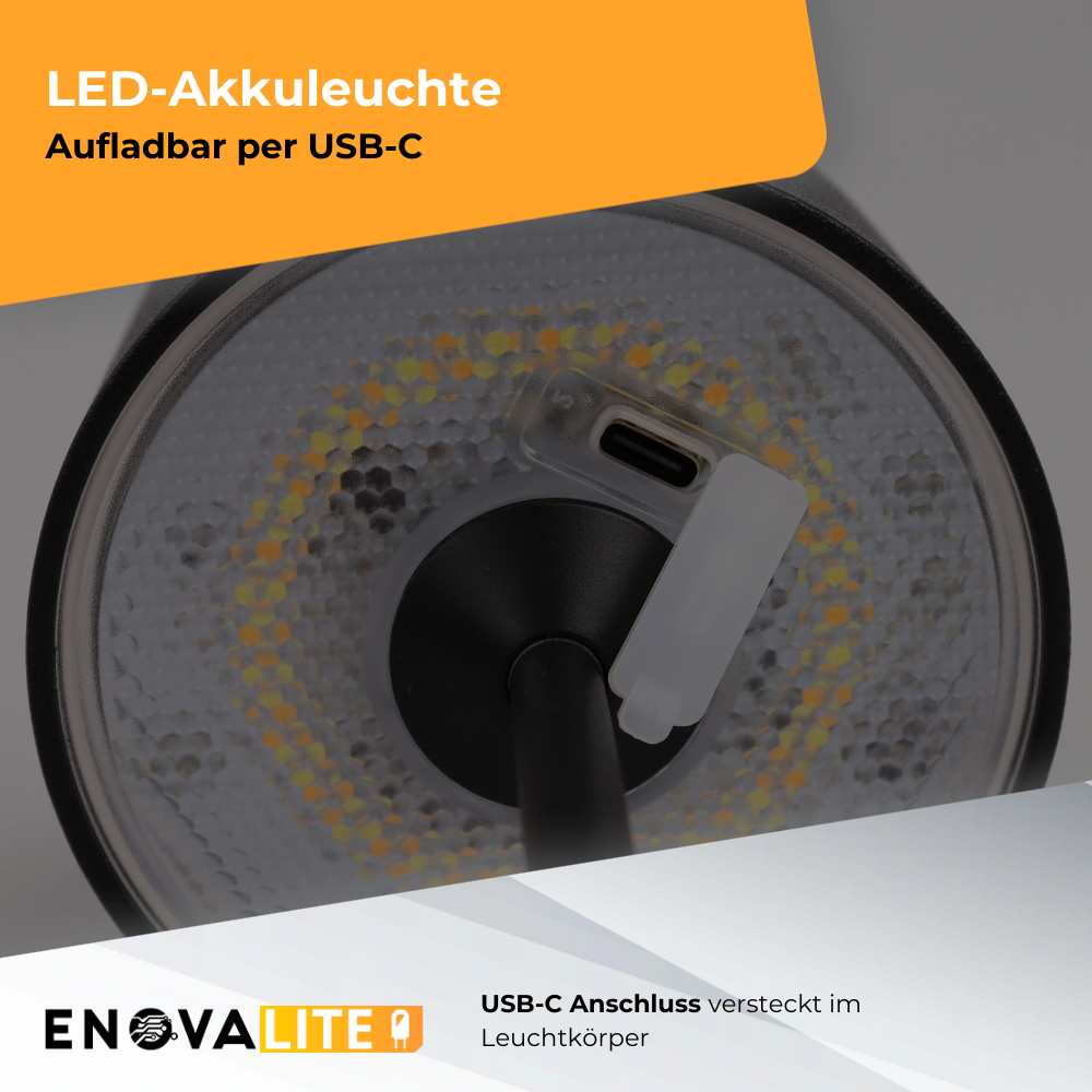 LED-Tischleuchte mit Akku, Up- & Downlight, Dimm- & CCT-Funktion, schwarz, wiederaufladbar, Innen und Außenbereich, IP44, USB-C