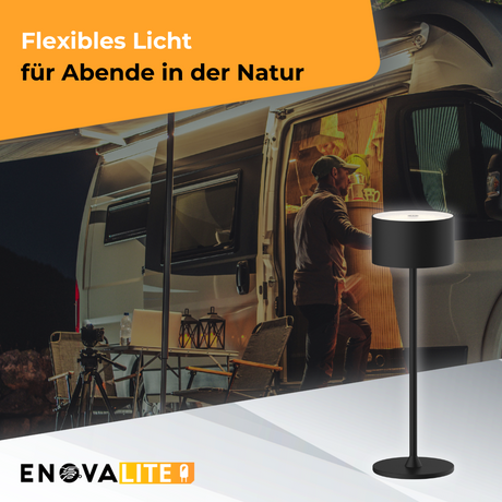 LED-Tischleuchte mit Akku, Up- & Downlight, Dimm- & CCT-Funktion, schwarz, wiederaufladbar, Innen und Außenbereich, IP44, USB-C.