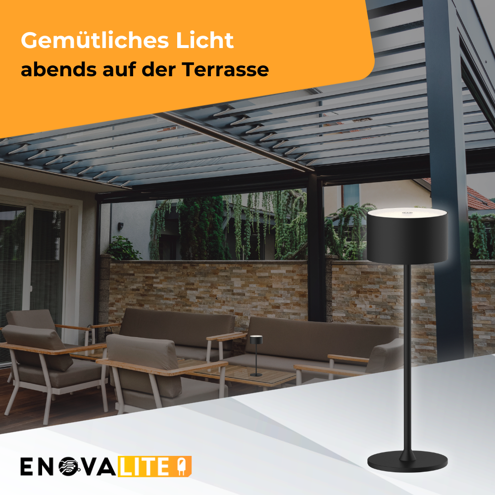 LED-Tischleuchte mit Akku, Up- & Downlight, Dimm- & CCT-Funktion, schwarz, wiederaufladbar, Innen und Außenbereich, IP44, USB-C