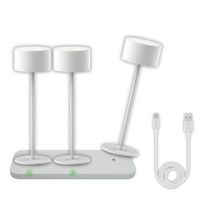3er Set LED-Tischleuchte mit Akku, inkl Ladestation, Up- & Downlight, Dimm- & CCT-Funktion, weiß, wiederaufladbar, Innen und Außenbereich, IP44, USB-C.