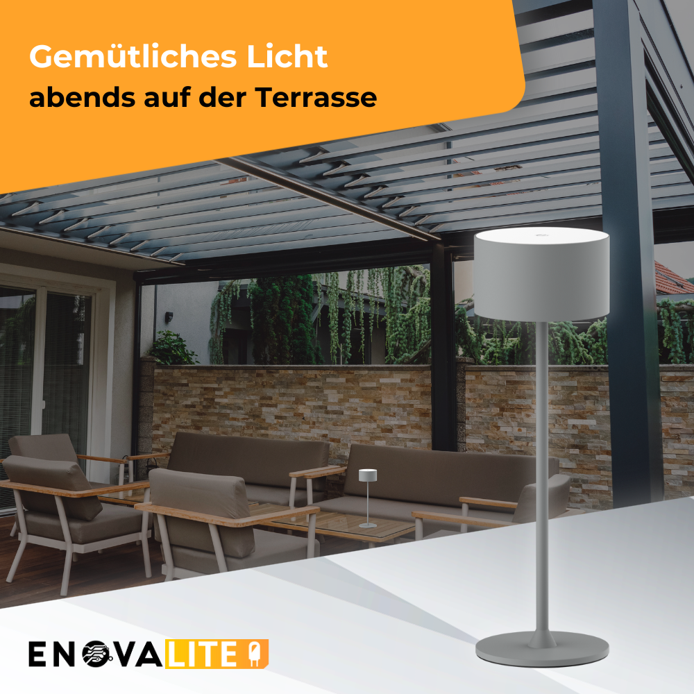 LED-Tischleuchte mit Akku, Up- & Downlight, Dimm- & CCT-Funktion, grau, wiederaufladbar, Innen und Außenbereich, IP44, USB-C