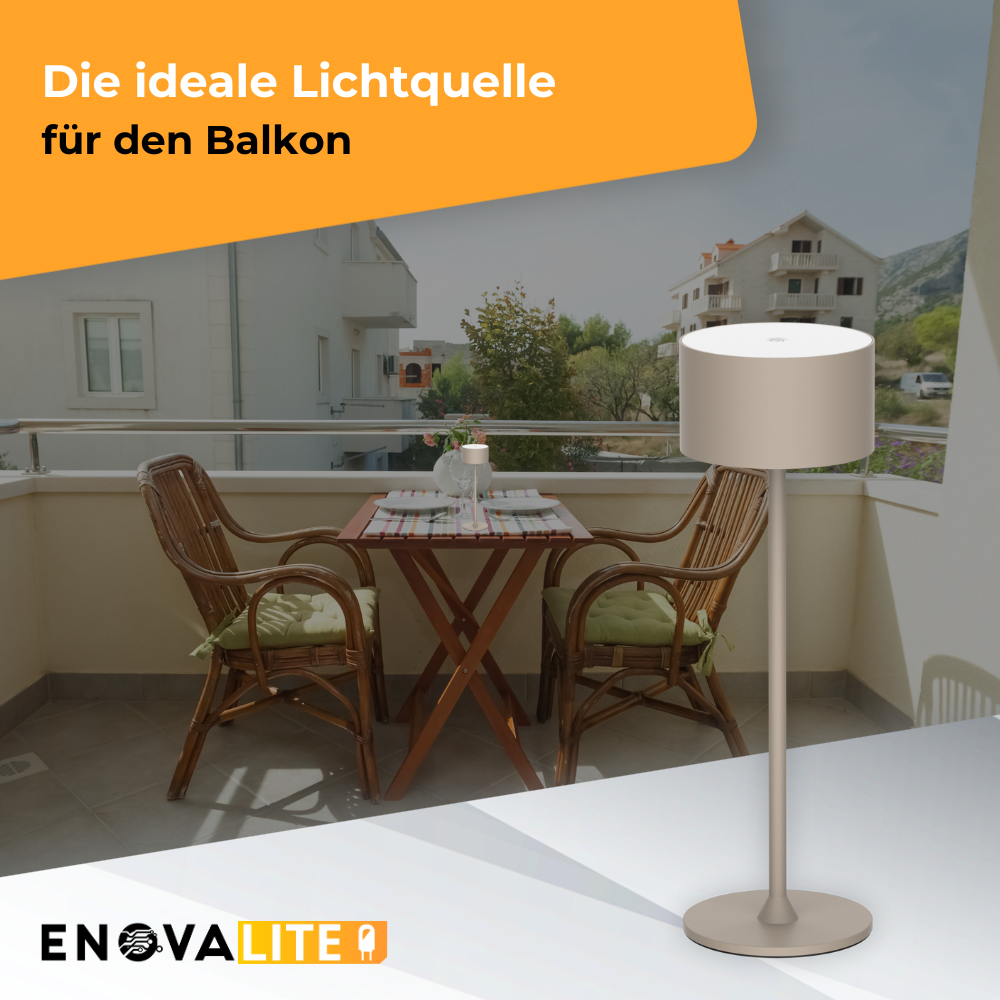 LED-Tischleuchte mit Akku, Up- & Downlight, Dimm- & CCT-Funktion, sandfarben, wiederaufladbar, Innen und Außenbereich, IP44, USB-C