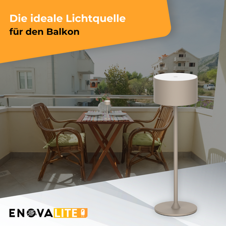 LED-Tischleuchte mit Akku, Up- & Downlight, Dimm- & CCT-Funktion, sandfarben, wiederaufladbar, Innen und Außenbereich, IP44, USB-C.