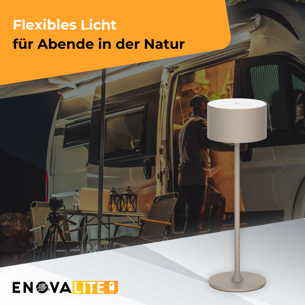 LED-Tischleuchte mit Akku, Up- & Downlight, Dimm- & CCT-Funktion, sandfarben, wiederaufladbar, Innen und Außenbereich, IP44, USB-C