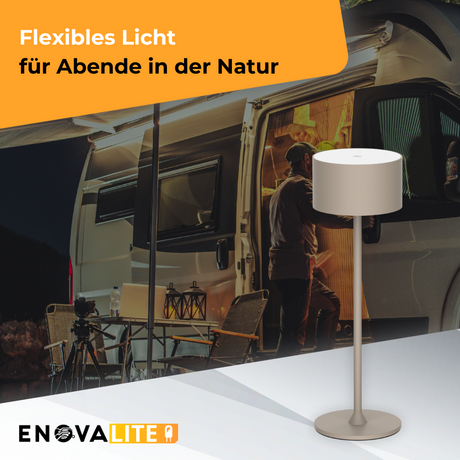 LED-Tischleuchte mit Akku, Up- & Downlight, Dimm- & CCT-Funktion, sandfarben, wiederaufladbar, Innen und Außenbereich, IP44, USB-C.