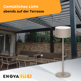 LED-Tischleuchte mit Akku, Up- & Downlight, Dimm- & CCT-Funktion, sandfarben, wiederaufladbar, Innen und Außenbereich, IP44, USB-C